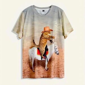 NEW!  Cute Cat on Horse Print Tee. XL (12)